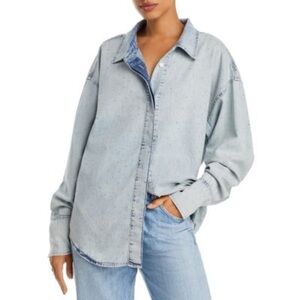 Good American Crystal Embellished Denim Weekender Shirt XS